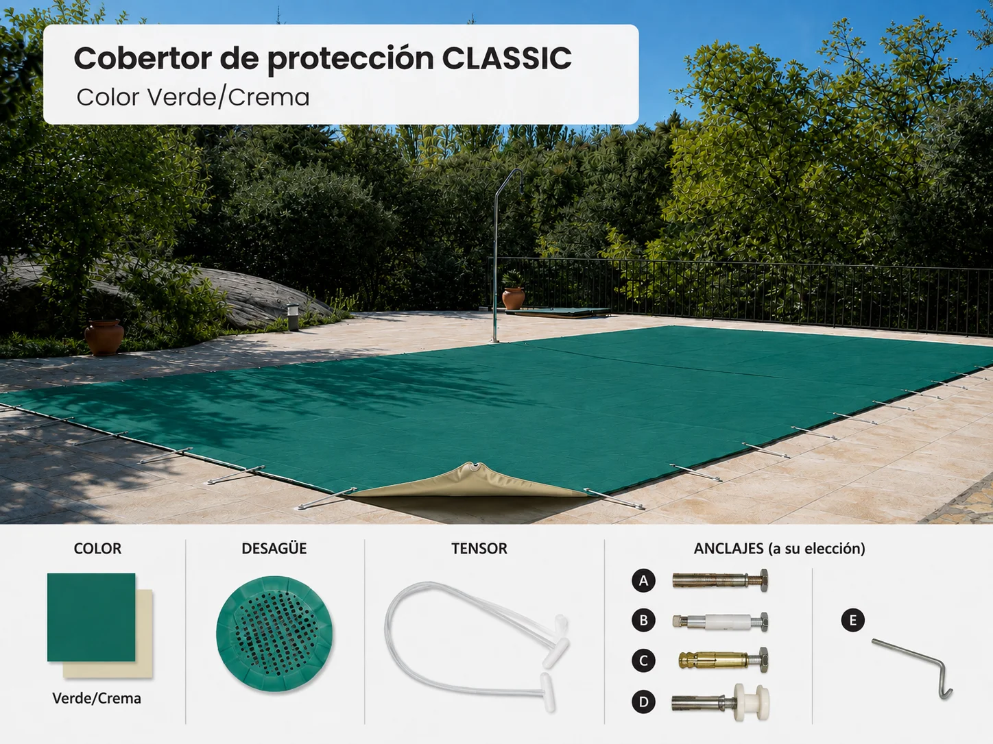 Mt² Cobertor / Lona piscina INVIERNO CLASSIC (2 colores) Verde/Crema