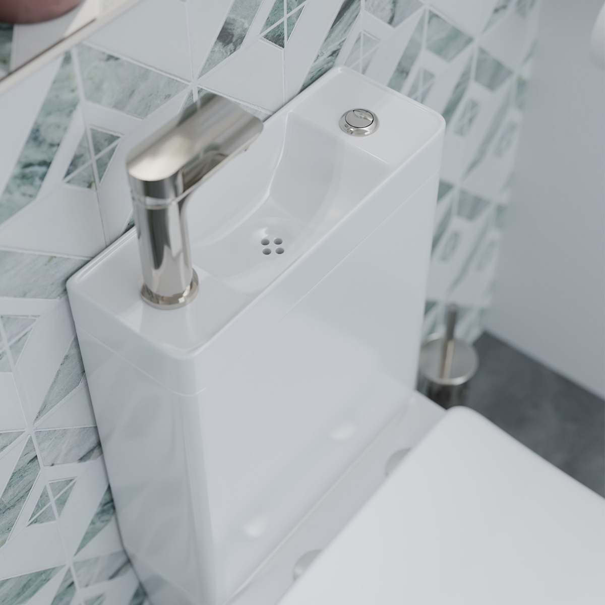 Fossil Natura Módena Square Inodoro con Lavabo en la Cisterna Blanco brillo vista 3